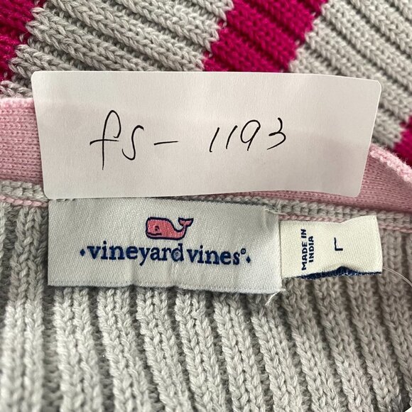 Vineyard Vines Sweater Large Striped Boatneck Gray Pink Cotton Blend NWT FS-1193 - Picture 2 of 10